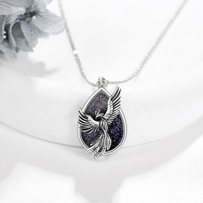 Phönix Halskette Sterlingsilber blauer Sandstein Anhänger