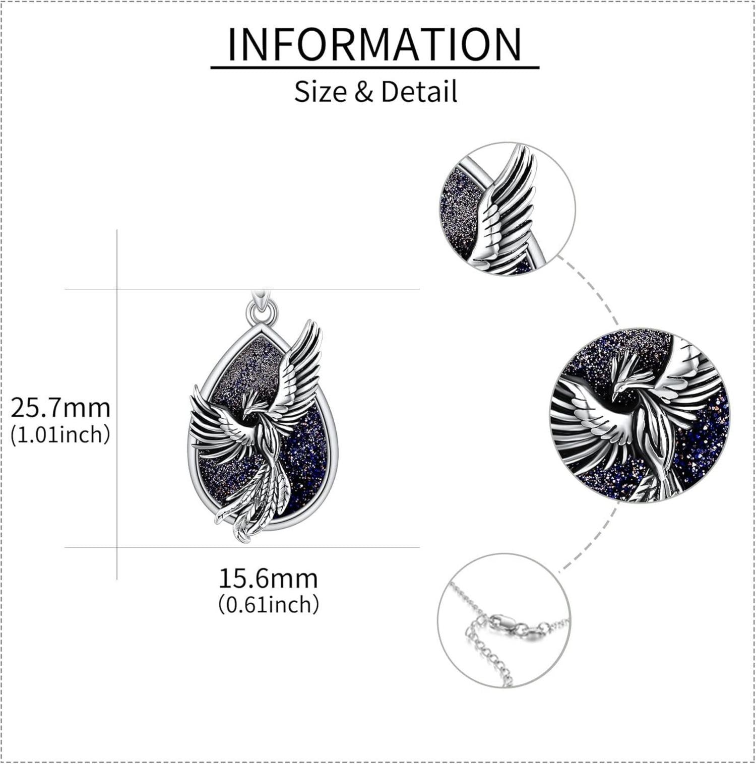 Phönix Halskette Sterlingsilber blauer Sandstein Anhänger Schmuck