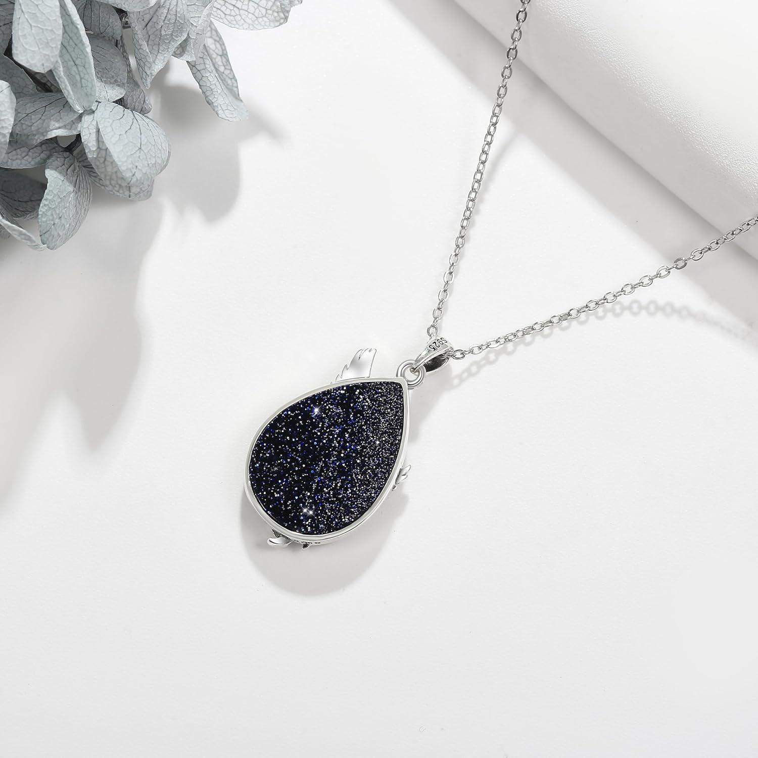 Phönix Halskette Sterlingsilber blauer Sandstein Anhänger Frauen