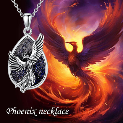 Phönix Halskette Sterlingsilber blauer Sandstein Anhänger Frauen