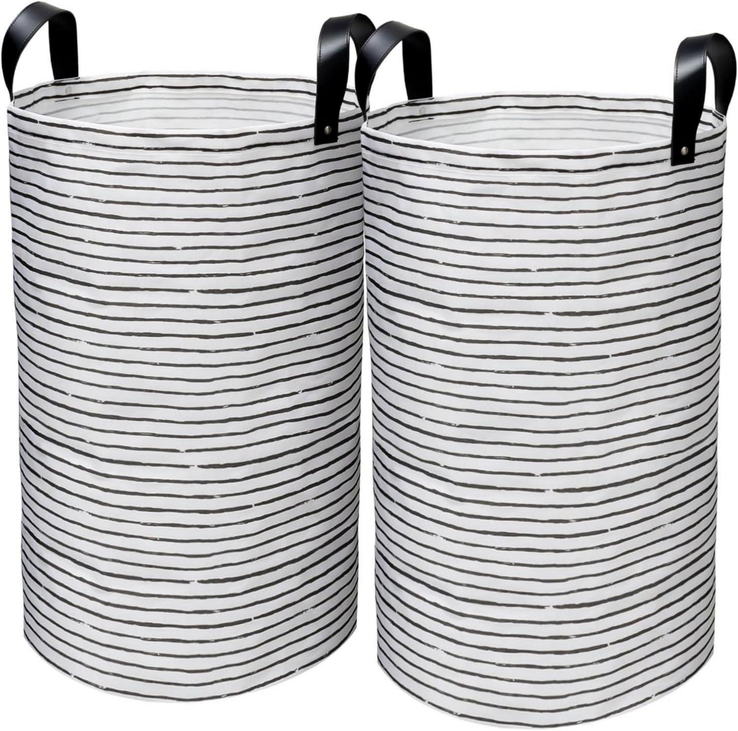 Faltbarer Wäschekorb 2er Set 60L Schwarz PU-Ledergriff wasserdicht