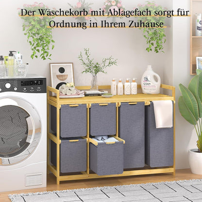 200L Wäschekorb mit 6 Fächern & Wäschesäcken