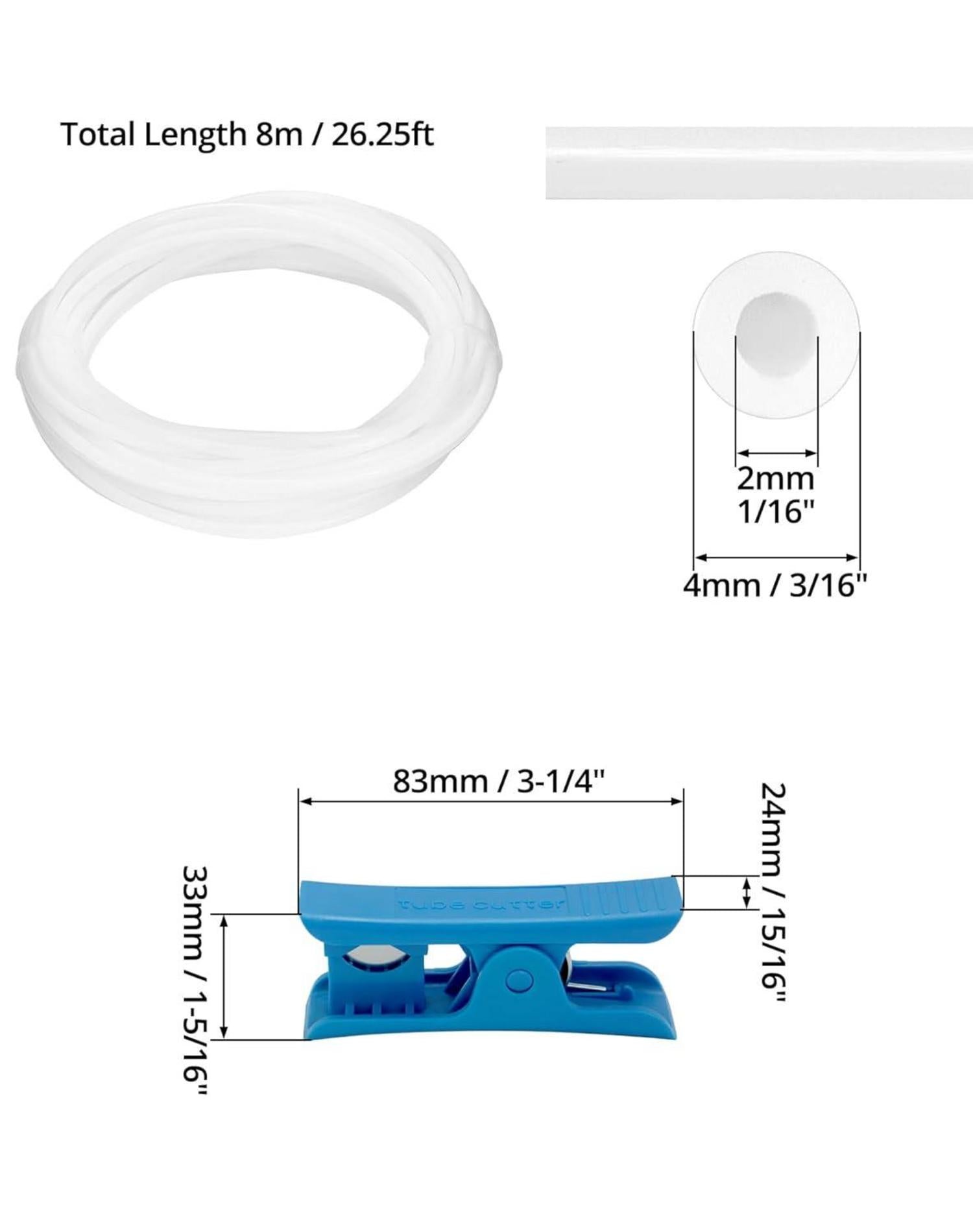 8m PTFE Teflonschlauch 4mm OD 2mm ID Schlauchschneider 1.75mm Filament