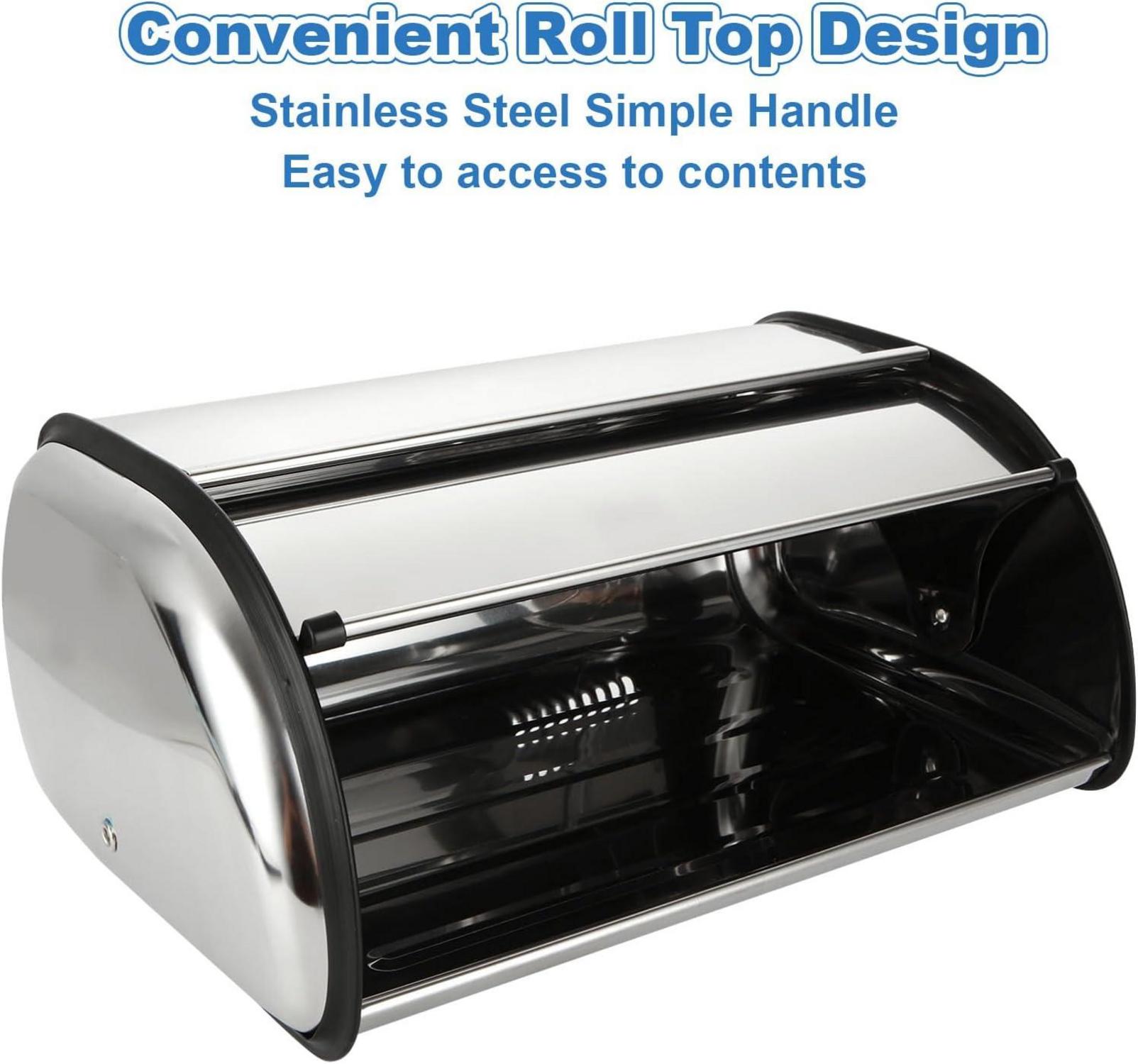 Brotkasten mit Roll-Top Metall Edelstahl für Küche 34x23x14.5cm