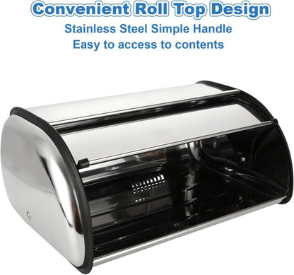 Brotkasten mit Roll-Top Metall Edelstahl für Küche 34x23x14.5cm