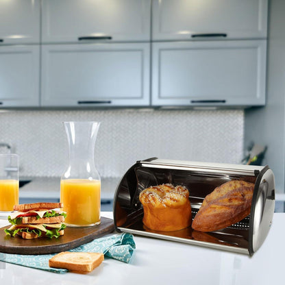Brotkasten Silber Roll-Top Edelstahl 34x23x14.5cm