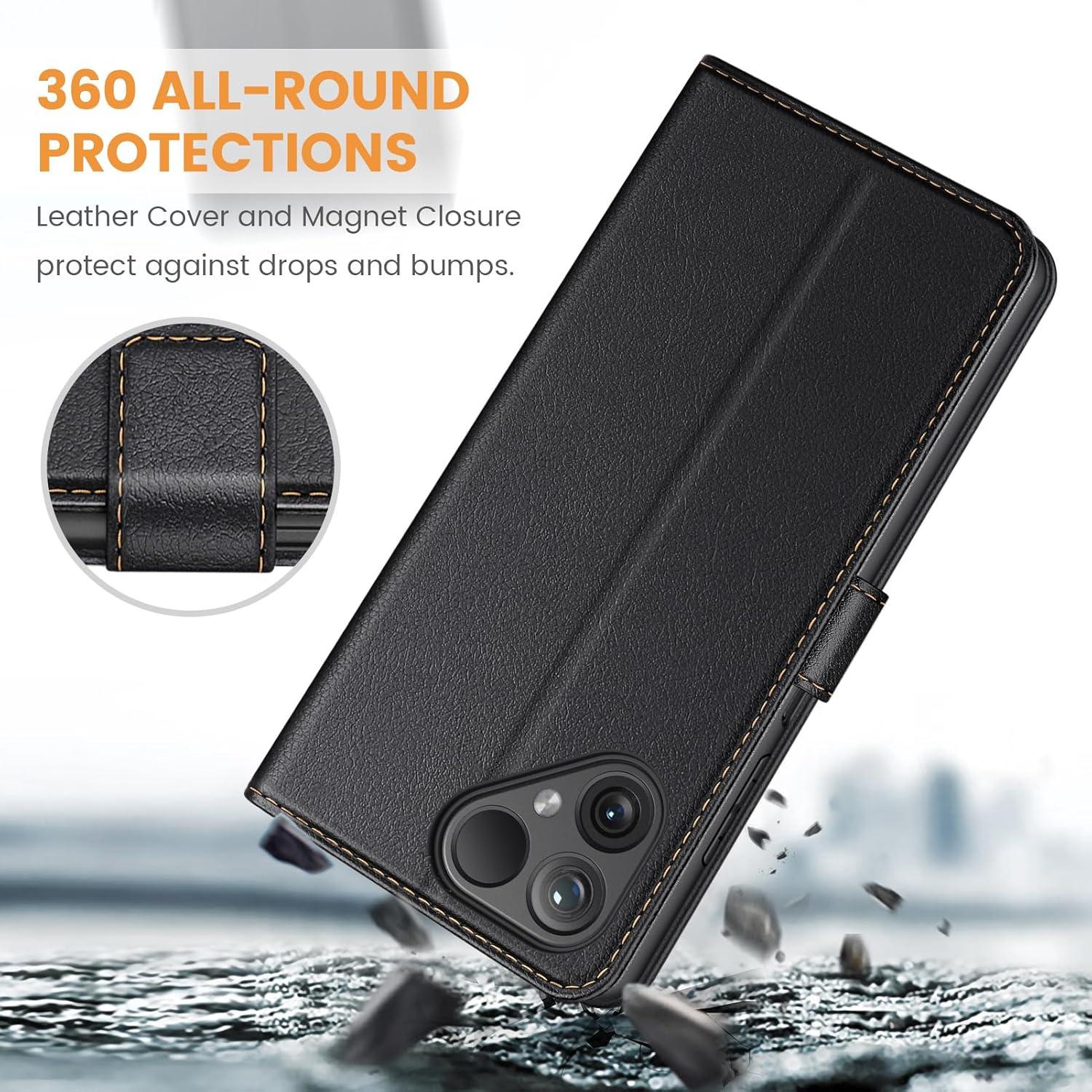 Fairphone 5 Leder Handyhülle Schwarz - Kartenfächer & Standfunktion