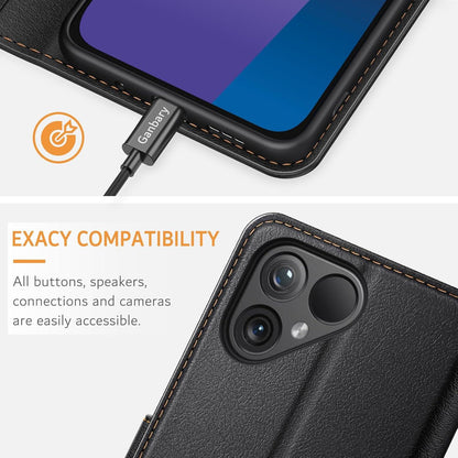 Fairphone 5 Leder Handyhülle Schwarz - Kartenfächer & Standfunktion