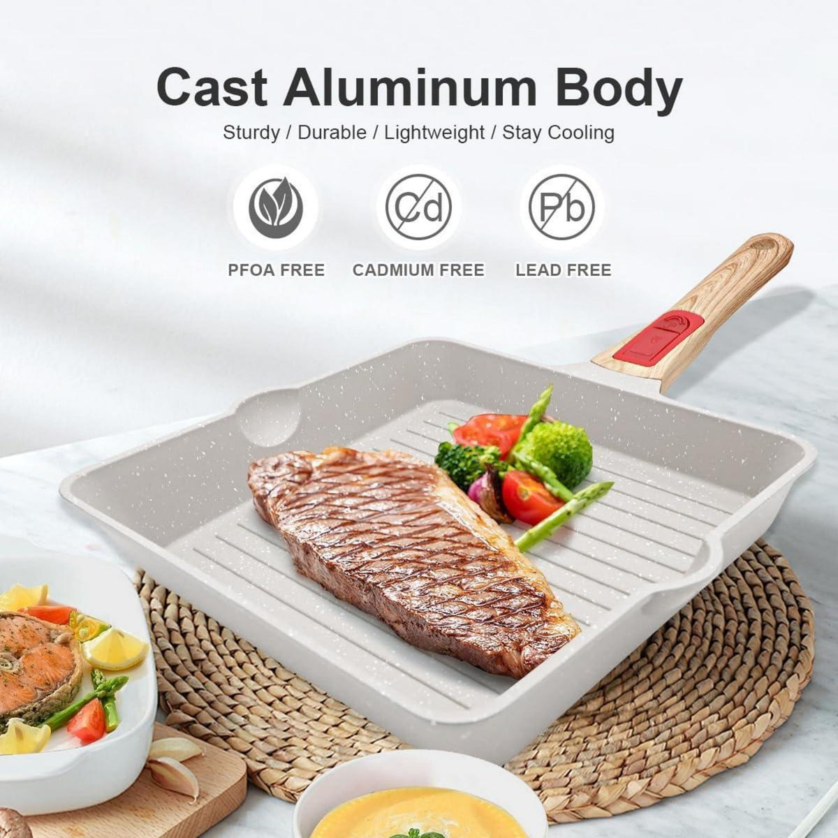 Grillpfanne 20x20 cm Abnehmbarer Griff Aluminium Steakpfanne