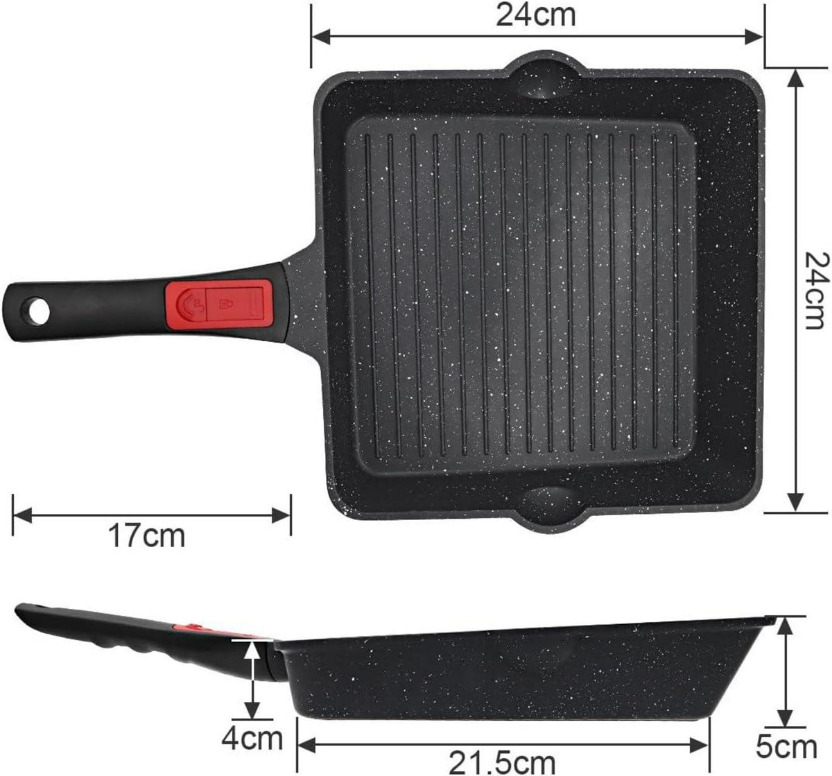 AIKENBBKK Grillpfanne 24x24 cm Aluminium Antihaft Pfanne schwarz 24cm