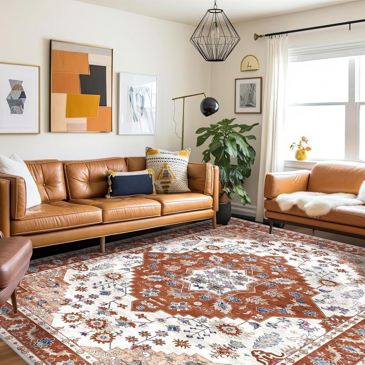 Vintage Kurzflor Teppich Orange 200x300 cm - Wohnzimmer Teppich