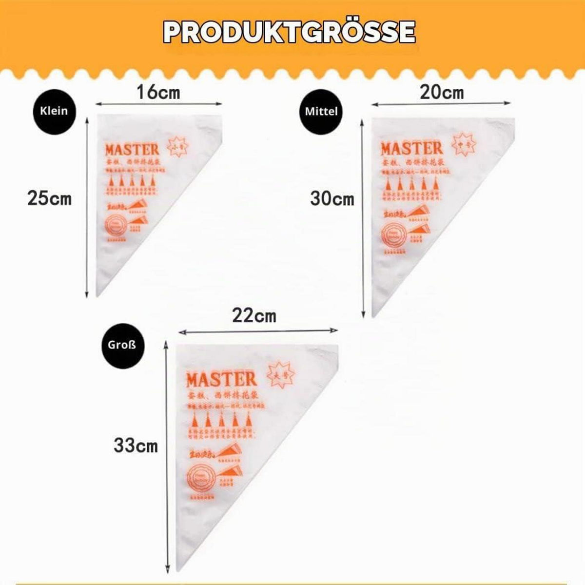 Einweg Spritzbeutel Set 3 Größen – 300 Stück Backen