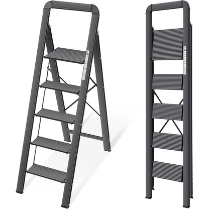 Klappbare Aluminium-Stufenleiter mit Handlauf, 5 Stufen, 150 kg