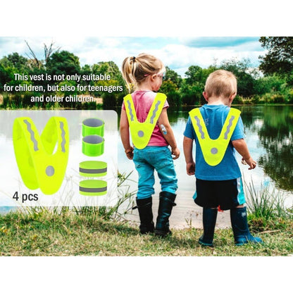 Warnweste Kinder Set: 4 Weste + 4 Reflektorbänder – Sicher & Sichtbar