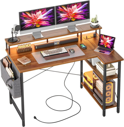 Eckschreibtisch mit LED und Steckdosenleiste - 120x70 cm - Ergonomic