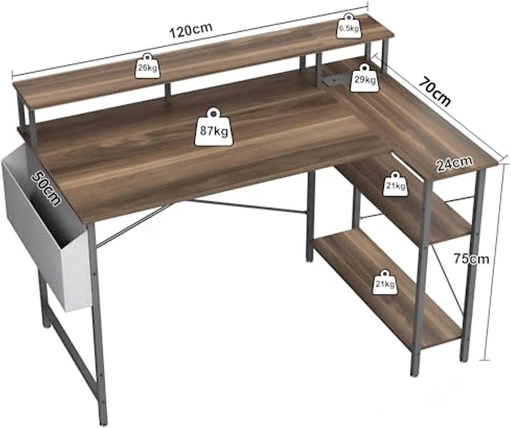 Eckschreibtisch mit LED und Steckdosenleiste - 120x70 cm - Ergonomic