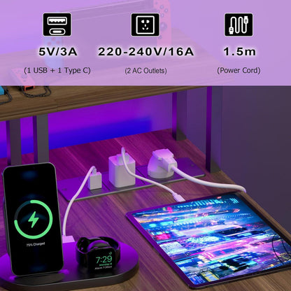 BEXEVUE Eckschreibtisch LED Steckdosenleiste 120x70 cm Ergonomic L-förmiger Ablagefächer