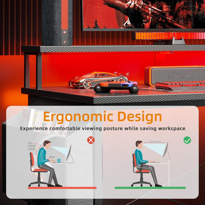 Eckschreibtisch mit Steckdosenleiste LED 120x70 cm Ablagefächer Computertisch
