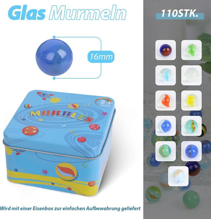 110 Bunte Glasmurmeln 16mm Kinder Murmelspiel Murmelbahn