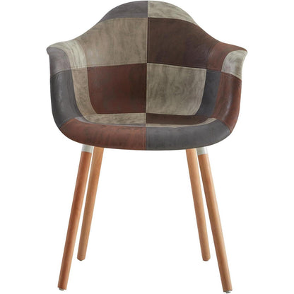 2 Esszimmerstühle Patchwork-Stoff mit Armlehnen, Buchenholz Braun