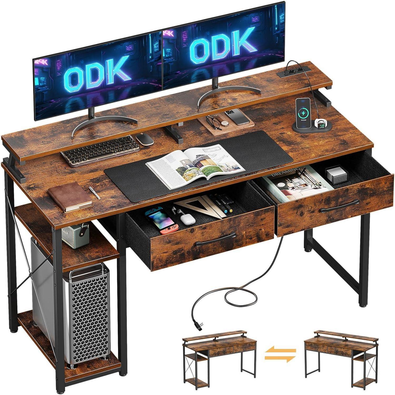 Schreibtisch mit 2 Schubladen und USB-Ladeanschluss, 120x50cm