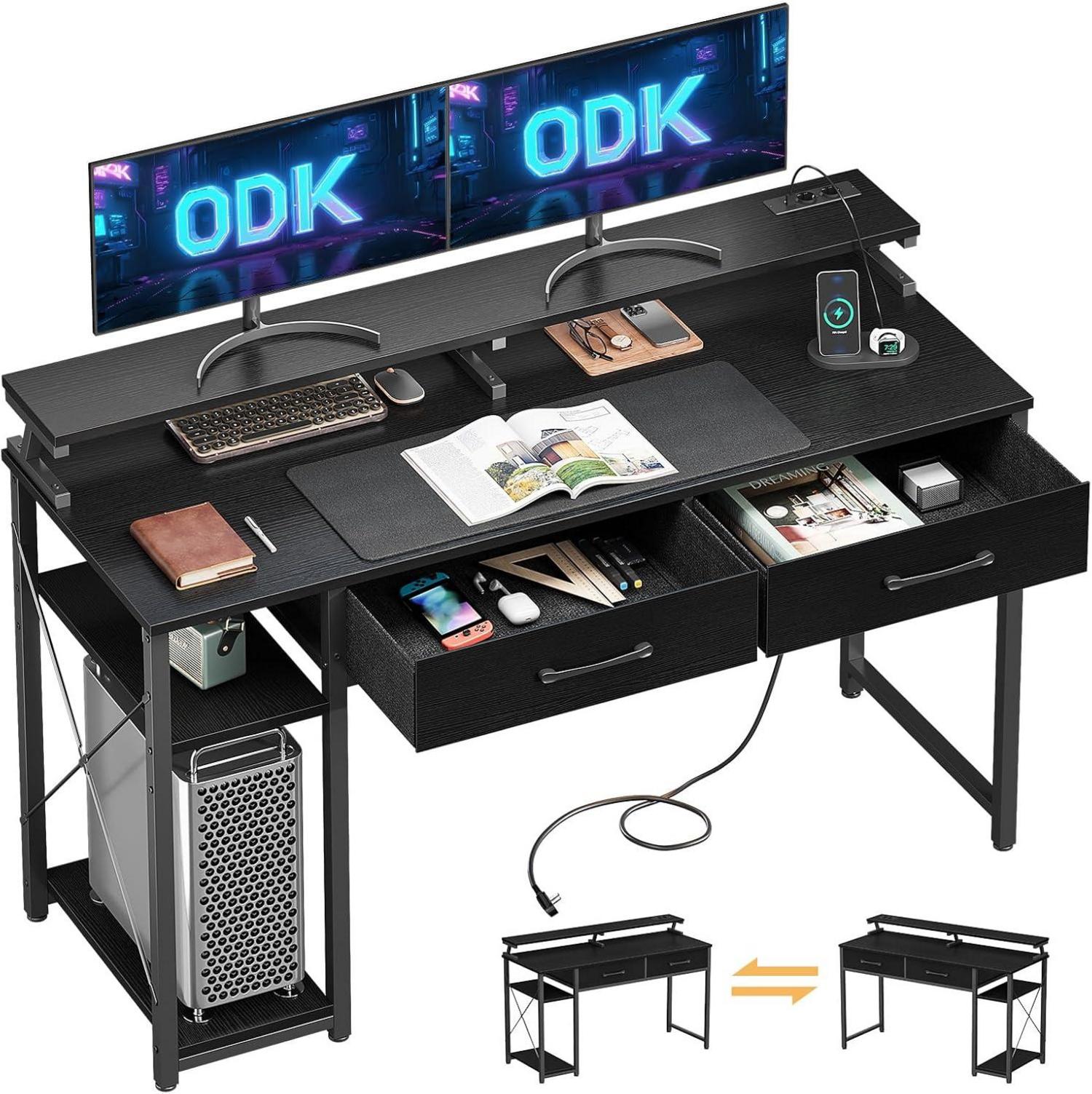 Schreibtisch mit Schubladen und Monitorständer 120x50cm Schwarz