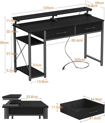 Schreibtisch mit Schubladen und Monitorständer 120x50cm Schwarz