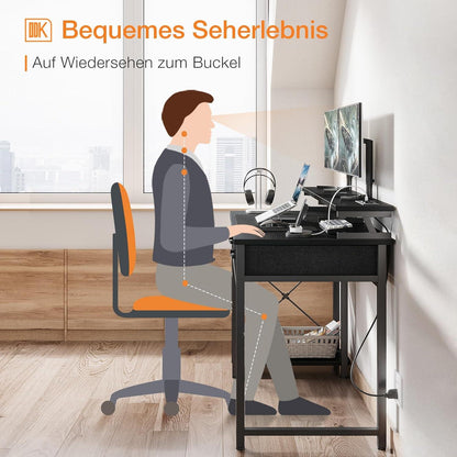 ODK Schreibtisch mit 2 Schubladen und USB-Ladeanschlüssen, Schwarz