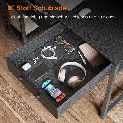 ODK Schreibtisch mit Schubladen und Monitorständer, PC Tisch 120x50x90cm Schwarz