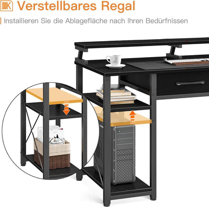 Schreibtisch mit 2 Schubladen, PC Tisch 120x50x90cm, Schwarz