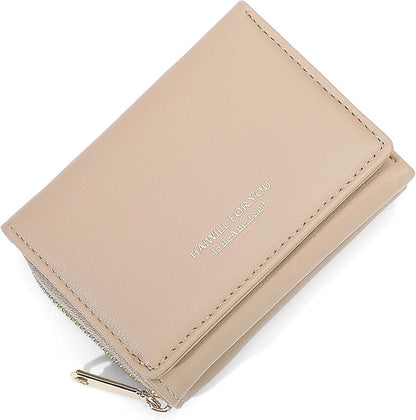 HAIWILL Damen Geldbörse Klein PU Leder Münzfach 7 Kartenfächer Beige