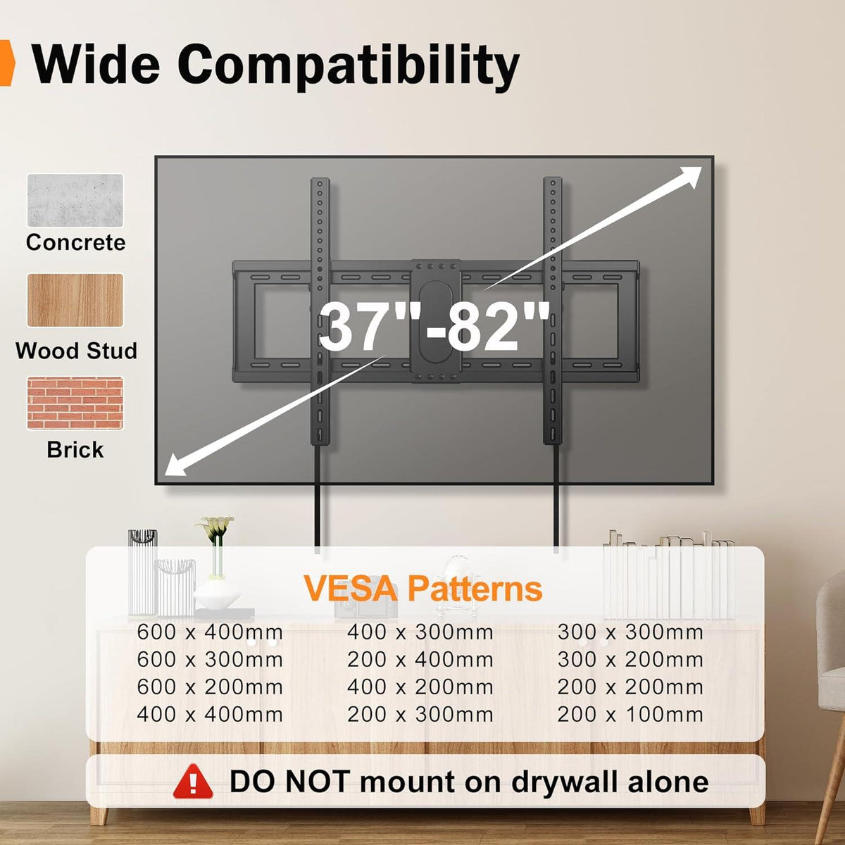 TV Wandhalterung Schwenkbar Neigbar für 37-82 Zoll Flachbildfernseher bis 60 kg VESA 600x400 mm