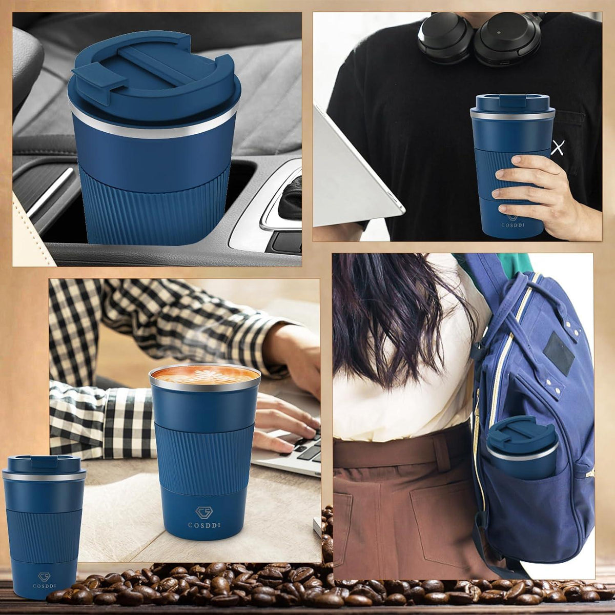 Edelstahl Isolierbecher 380ml Vakuum Travel Mug auslaufsicher Navyblue