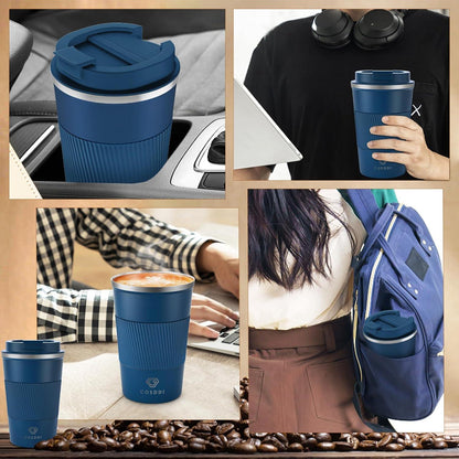 Edelstahl Isolierbecher 380ml Vakuum Travel Mug auslaufsicher Navyblue
