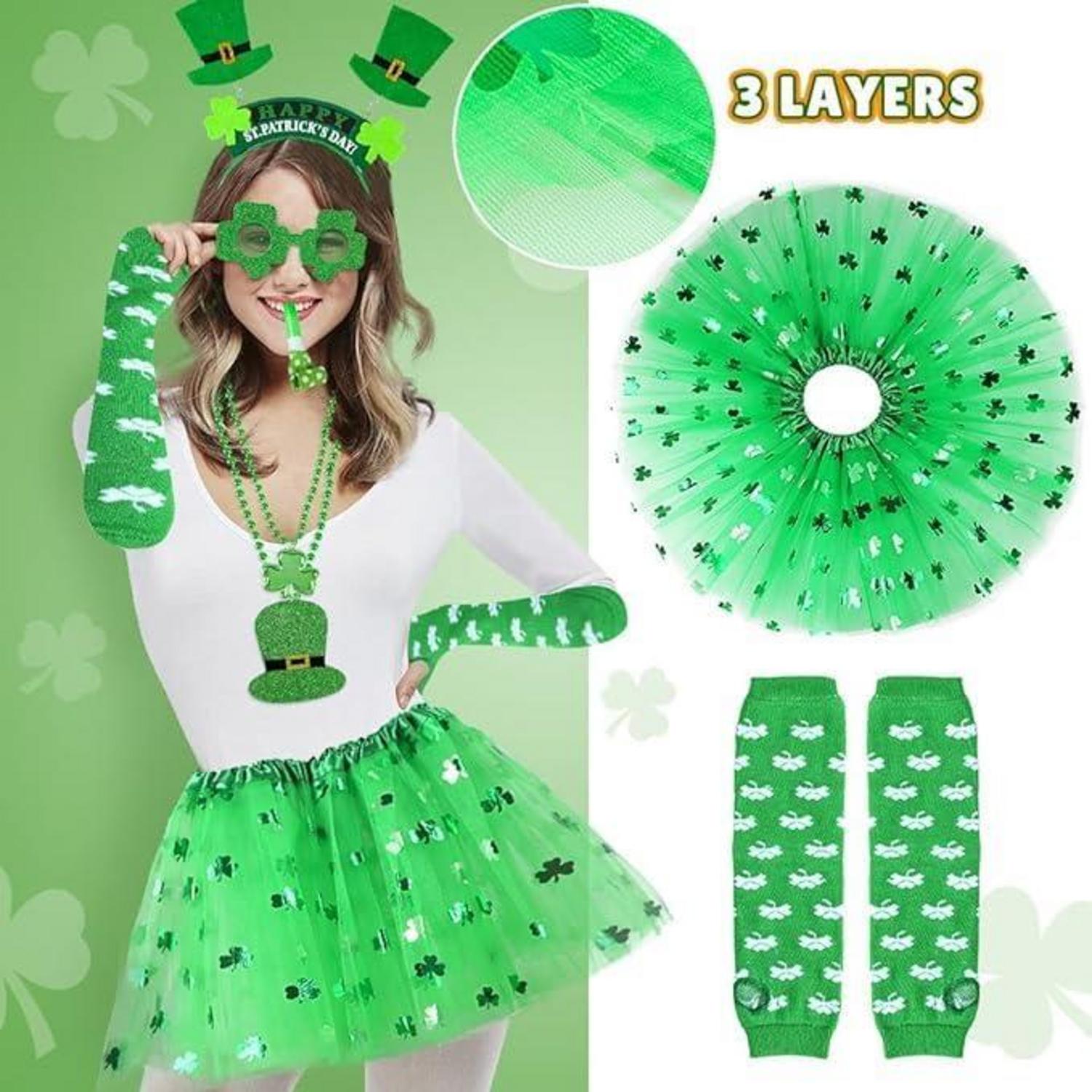St. Patrick's Day Accessoire Kostüm Set Kleeblatt Tutu Stirnband
