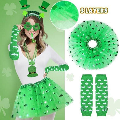 St. Patrick's Day Accessoire Kostüm Set Kleeblatt Tutu Stirnband