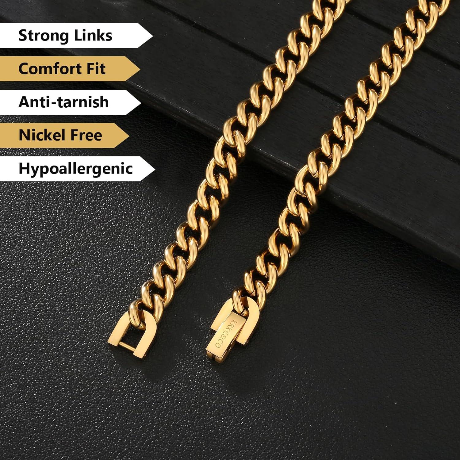 Herren Panzerkette Edelstahl 7mm 18K Gold Cuban Link 61cm