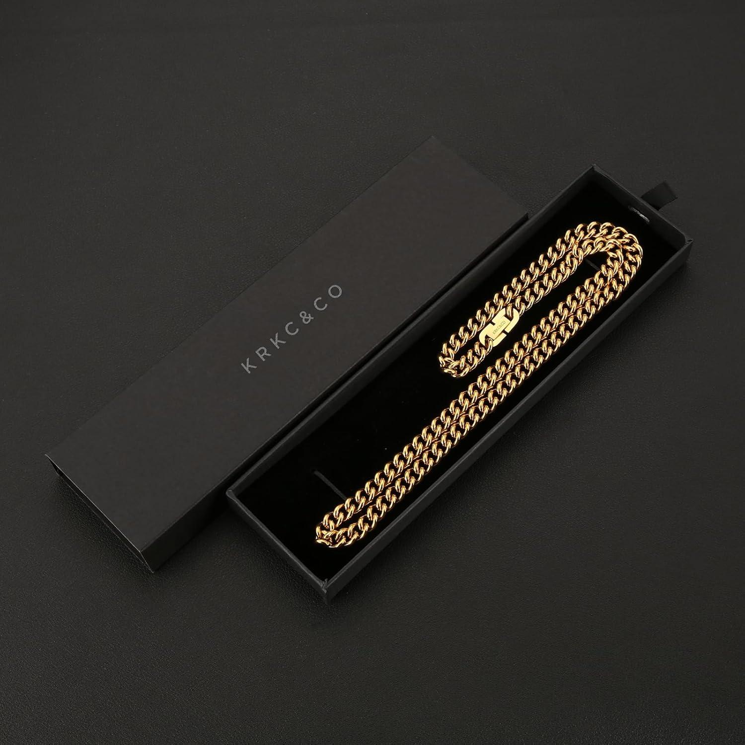 Panzerkette Herren Edelstahl 18K Gold Cuban Link 61cm 7mm Golden