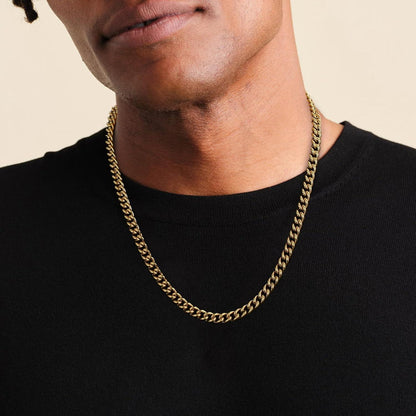 KRKC&CO Herren Panzerkette Edelstahl 18K Gold Cuban Link Chain 61cm 7mm Gold