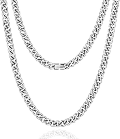 Panzerkette Edelstahl 7mm Cuban Link Silber Gold 61cm