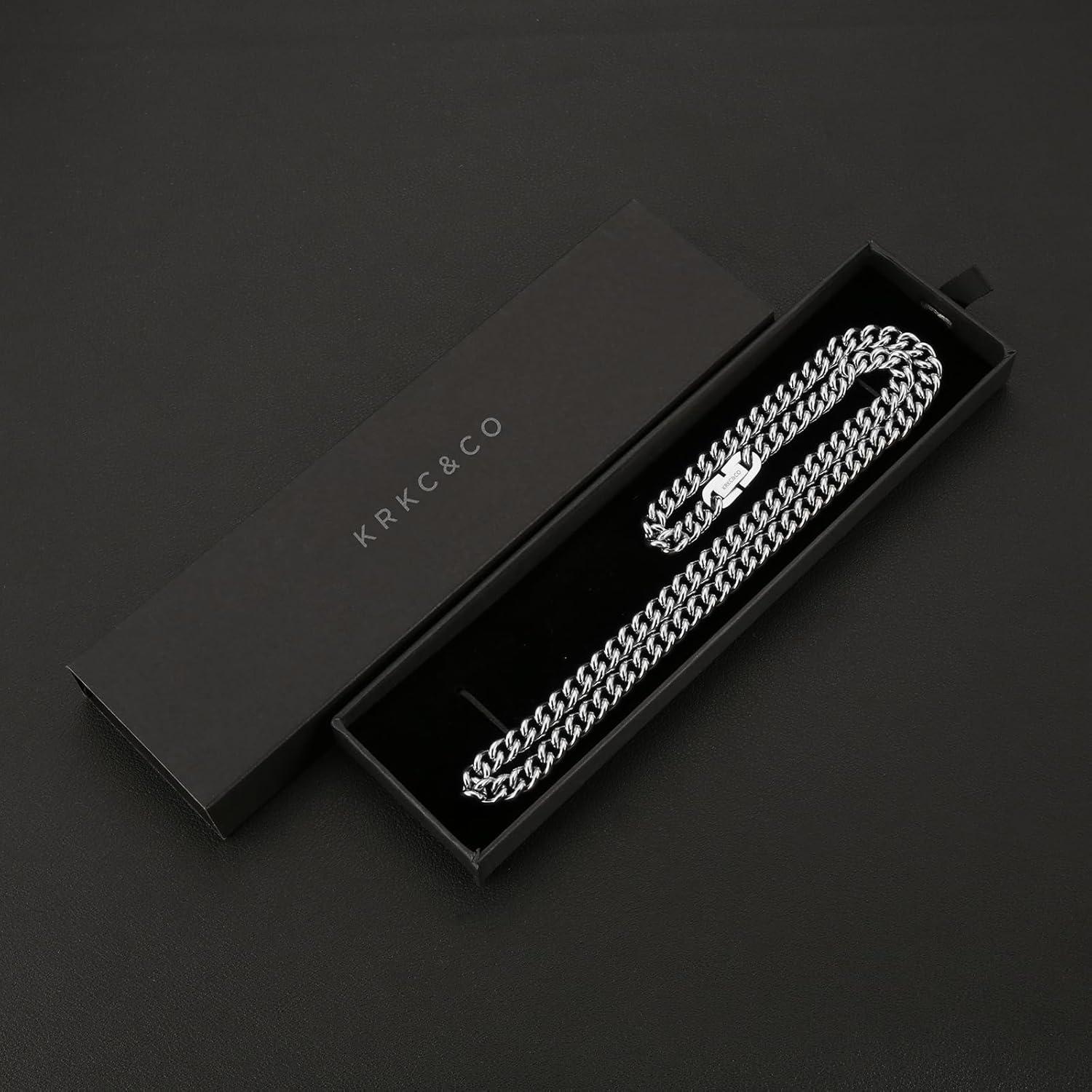 Herren Panzerkette Edelstahl Vergoldet Cuban Link 7mm 61cm Silber Gold