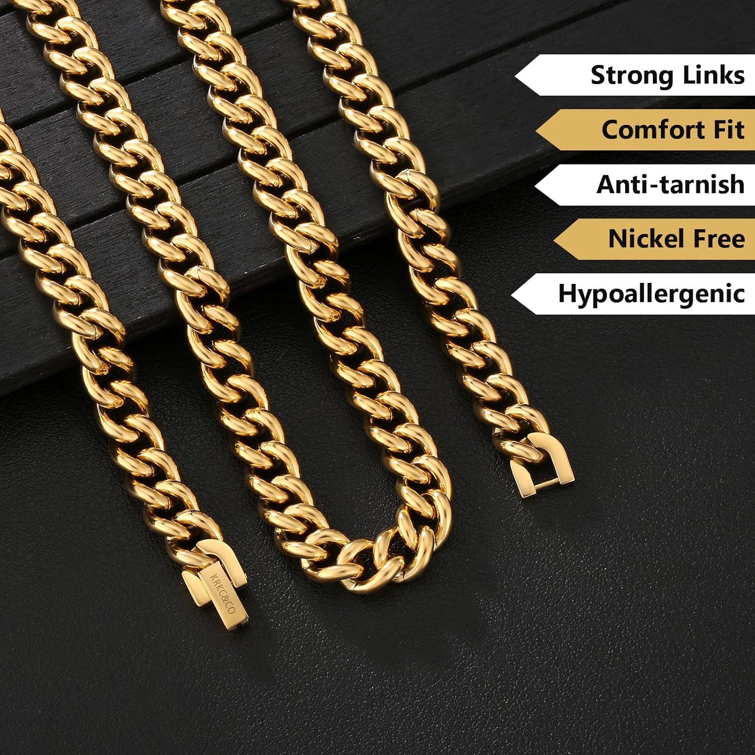Herren Panzerkette Edelstahl 9mm Gold Cuban Link 55.9cm