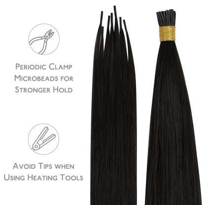 Echthaar I Tip Extensions – Natürliches Schwarz, 50g/50cm