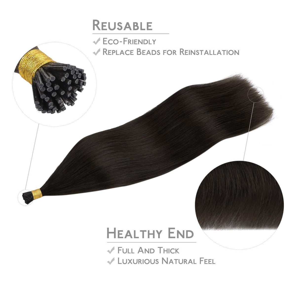 Echthaar Haarverlängerung Dunkelbraun 50g 55cm I Tip