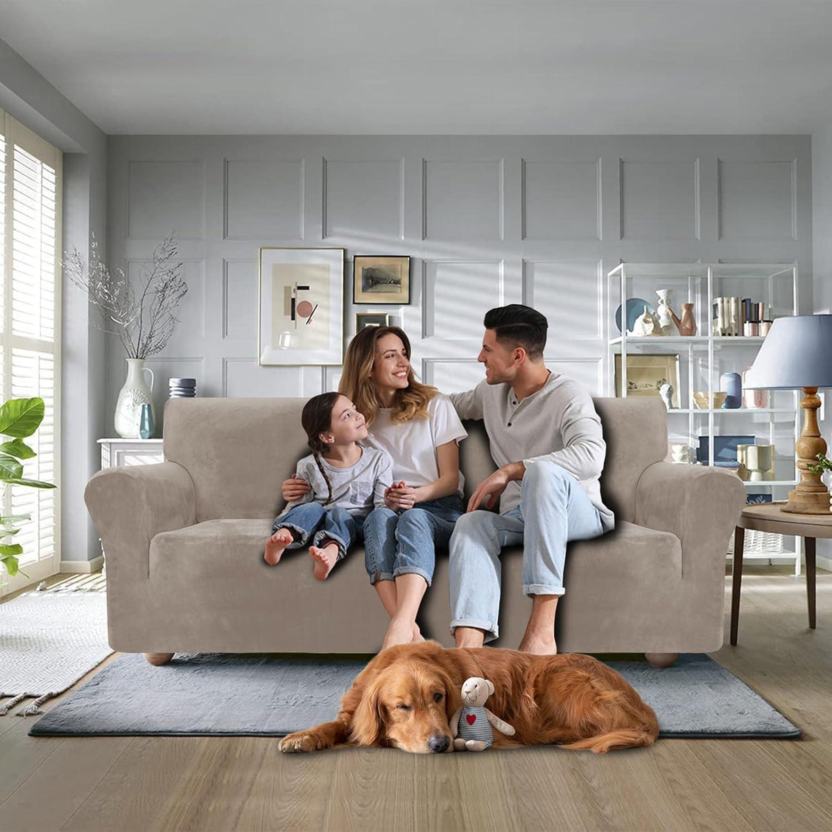 Samt Sofaüberzug 4-Sitzer – Rutschfest, Pflegleicht & Modern