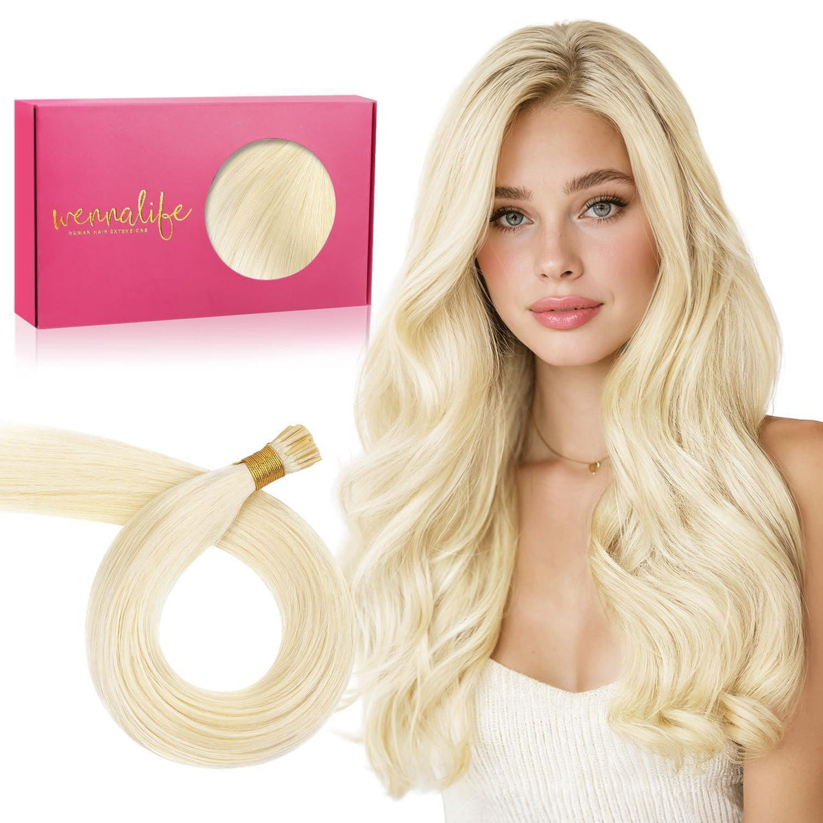 Echthaar I Tip Extensions Platinblond 60cm Haarverlängerung