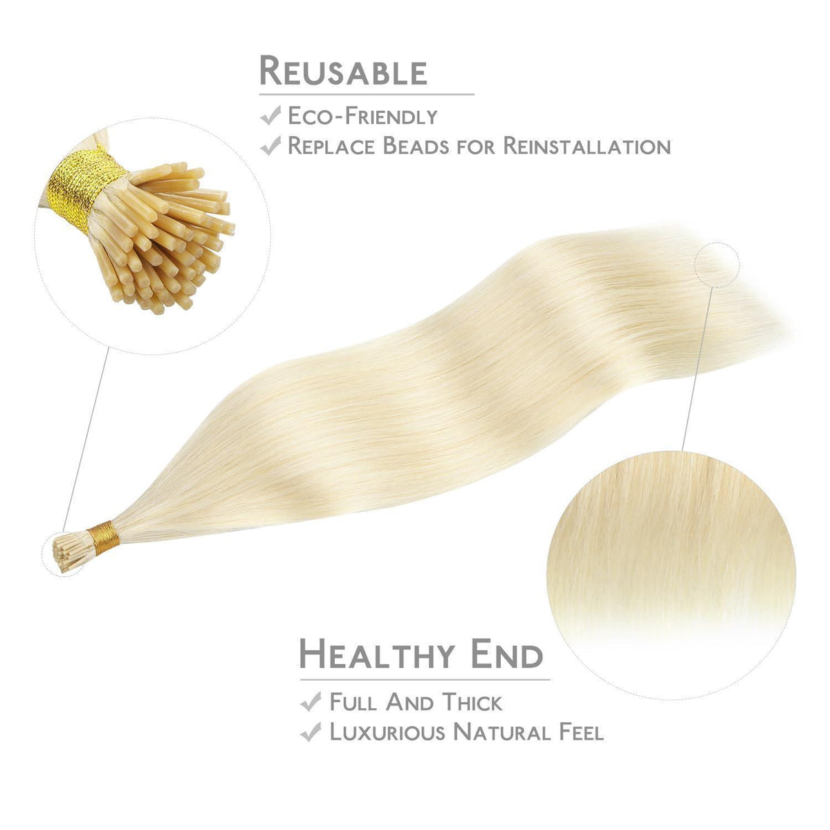 Echthaar Haarverlängerung I Tip Platinblond 50cm