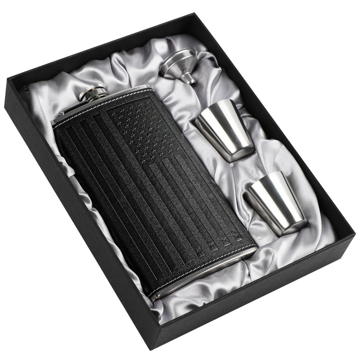 Edelstahl Flachmann 350ml mit Tassen & Trichter – Geschenkset