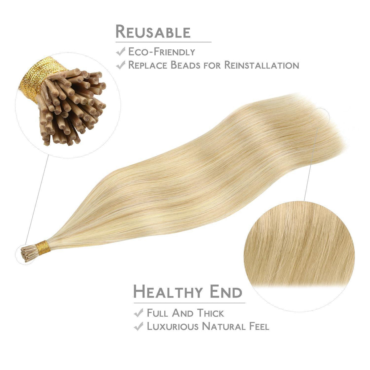 Echthaar Haarverlängerung I Tip Hellblond Highlights 45cm