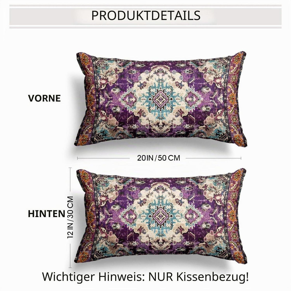 Boho Kissenbezüge 2er Set Samt 30x50 Lila Retro Ethno